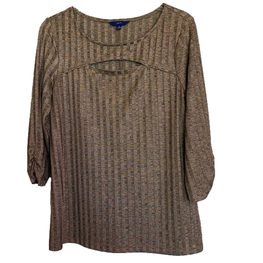 APT. 9 Vertical Stripe Pattern Keyhole Neckline Top, Women’s M, Golden Brown